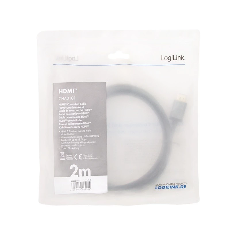 LogiLink CHA0101 HDMI AV Cable Black-grey 2m HDMI to HDMI Plugs