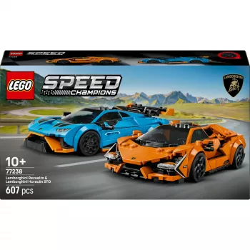 Construction toy LEGO Speed Champions set 77238 — Lamborghini Revuelto & Huracán STO, 607 pieces, 2 minifigures, recommended age 10+