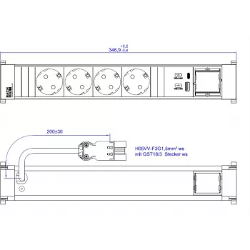 Power strip Bachmann 916.704 with 4x CEE 7/3 sockets and 1x C13 connector