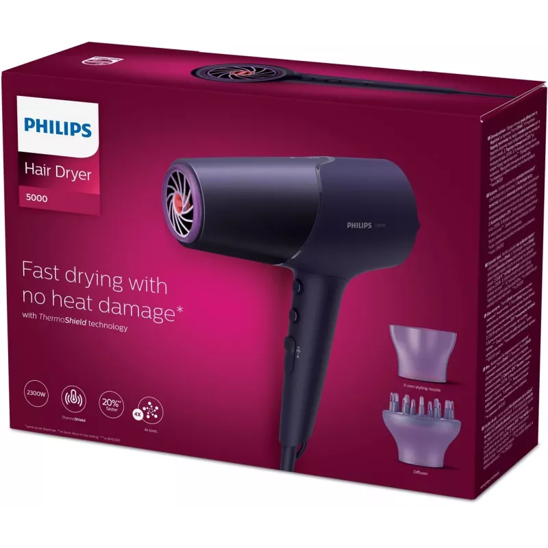 Hair dryer Philips 5000 series BHD514/00, 2300 W, violet, 6 speeds, 6 heat levels, ionic, cool shot