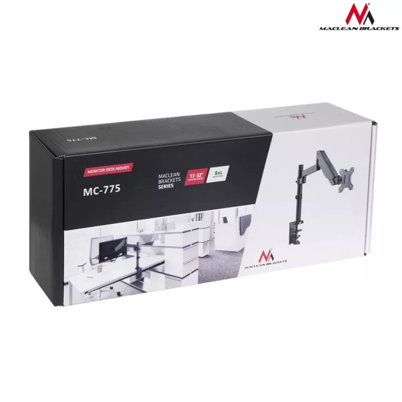 Desk Monitor Mount MACLEAN MC-775 for 32 inch (81.3 cm) screens, VESA 75x75–100x100, up to 8 kg, grey