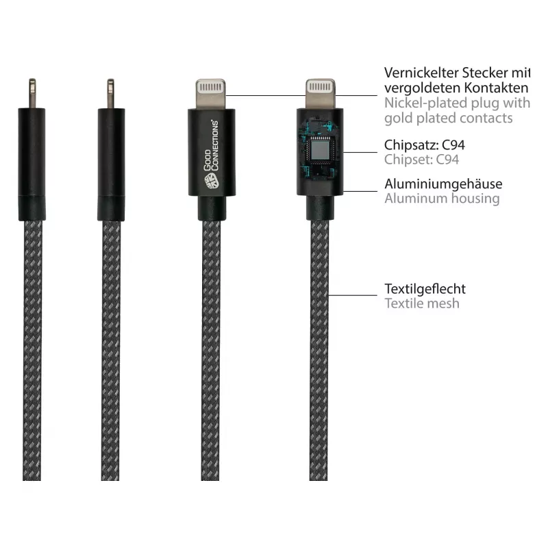 Good Connections USB 2.0 Lade- und Datenkabel für iPhone/iPad/iPod USB-C Stecker an Lightning - Das hochwertig verarbeitete und offiziell von Apple ze