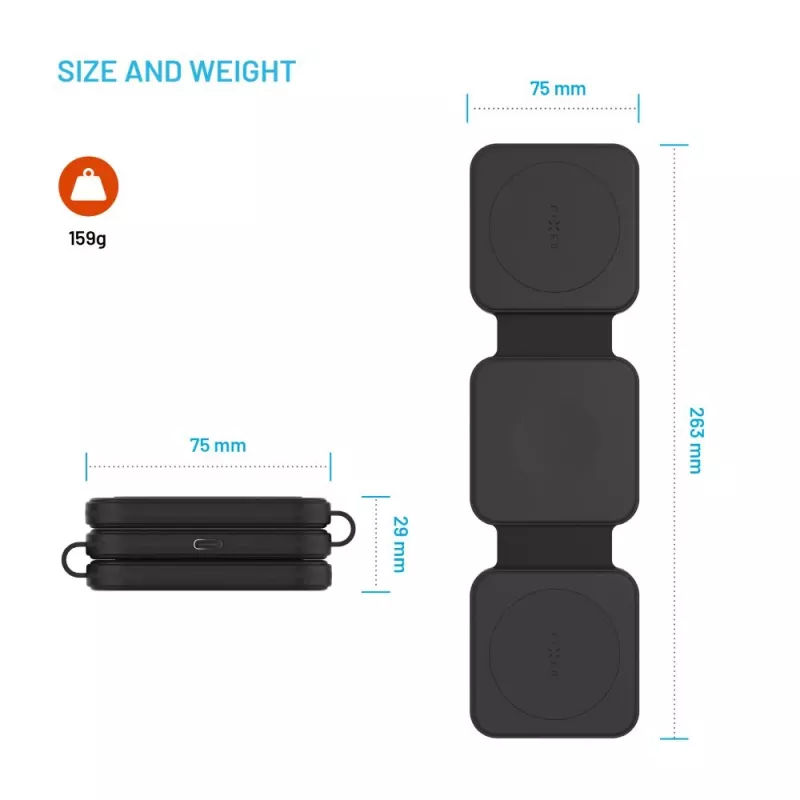 Wireless foldable charger FIXED FIXFLE-SA-BK 3‑in‑1 for Samsung — compact portable charger for phone, earbuds, wearables