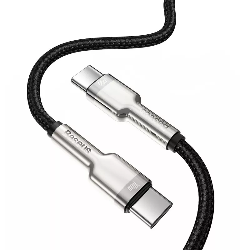 USB‑C to USB‑C cable Baseus Cafule Metal — 2 m, 100W charging, USB 2.0 (480 Mbps), zinc‑plated contacts, black