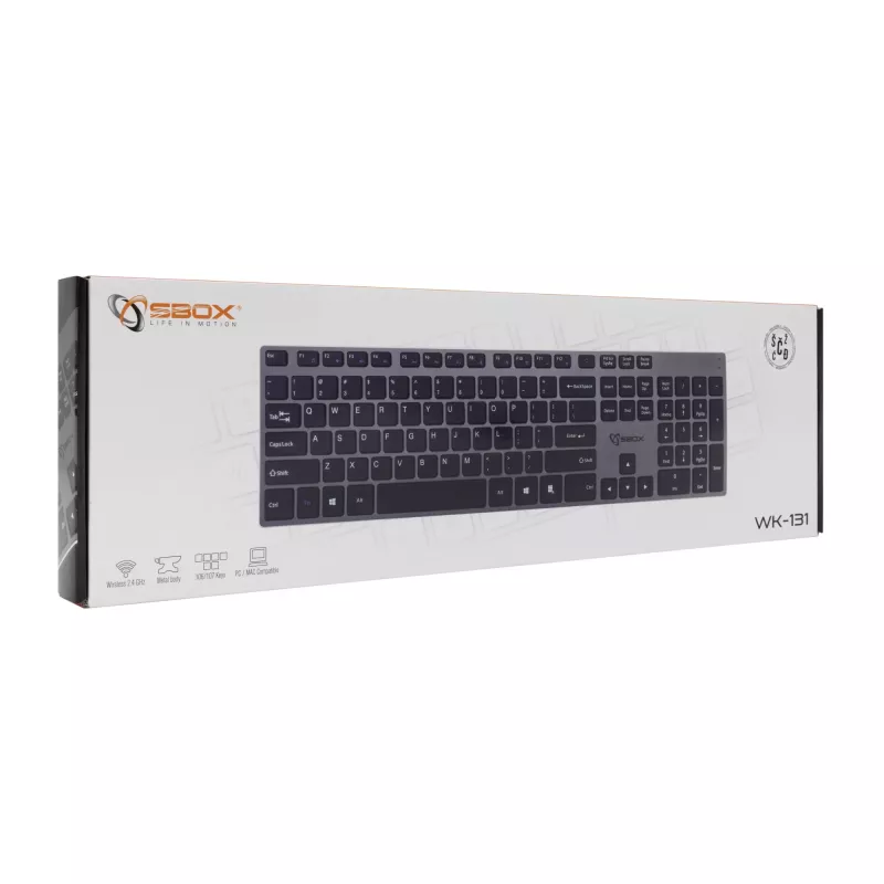 Wireless keyboard SBOX WK-131 US, compact metal design, US layout