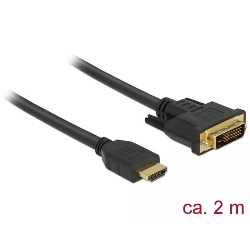 DeLOCK - Video Cable - HDMI / DVI - DVI-D (M) to HDMI (M) - 2,0m - Triple Insulation - Black - Thumbscrews (85654)