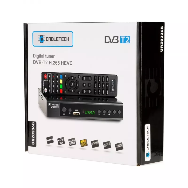 Digital TV Receiver Cabletech URZ0336C DVB-T/T2 H.265 terrestrial tuner, 470–862 MHz, 1 tuner, HDMI, USB, SCART