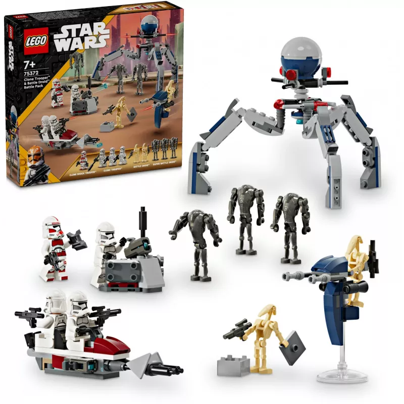 LEGO Star Wars Clone Trooper & Battle Droid Battle Pack Building Toys for Kids with Speeder Bike Vehicle 4 Minifigures and 5 Figures Gifts for Boys