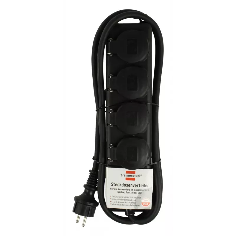 Brennenstuhl Extension socket IP44 4-way black 2,0mH07RN-F 3G1,5 - Extension Cord - AC 230 V - output connectors: 4 - 2 m (1159960)