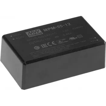 Power adapter MEAN WELL MPM-65-48, indoor 65 W, input 80–264 V, black, 52×87×29.5 mm