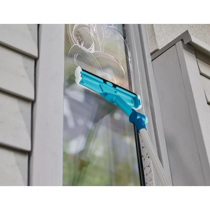 Window cleaning tool Leifheit 51120 with 28 cm stainless steel blade and turquoise handle
