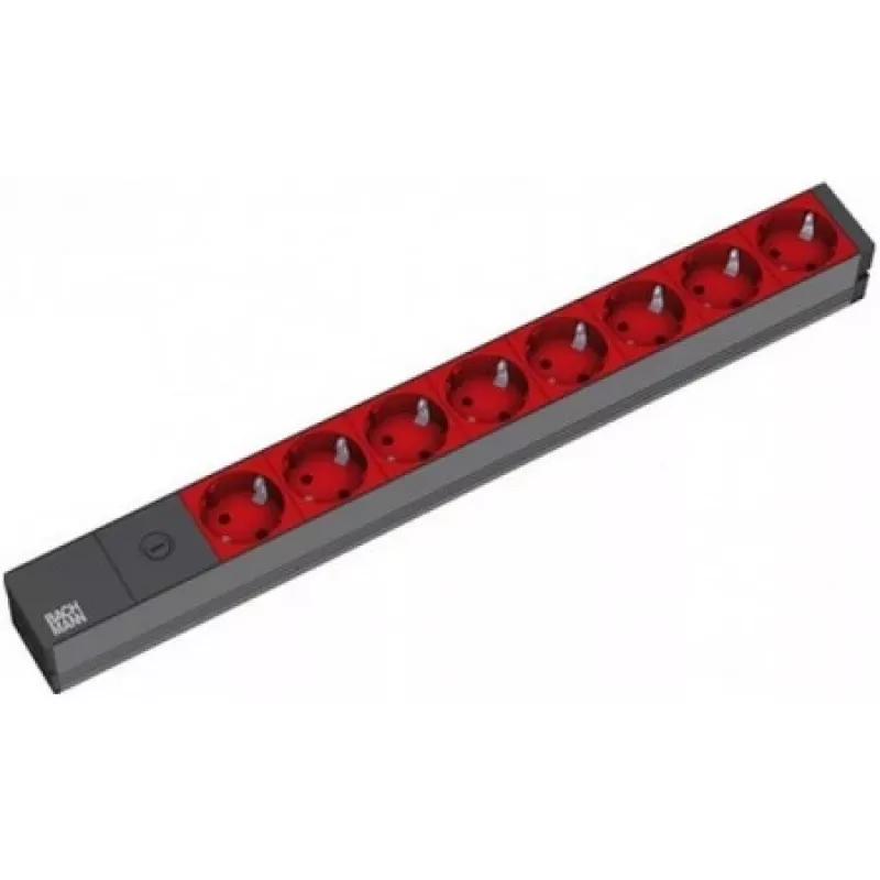 Bachmann 19'' 2m 8x Schuko H05VV-F 3G 1.00mm² power extension 8 AC outlet(s) Black, Red