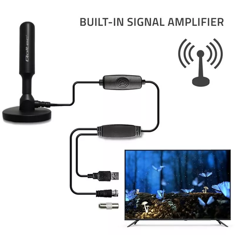 TV antenna QOLTEC DVB-T2 28 dBi with signal amplifier, indoor/outdoor reception