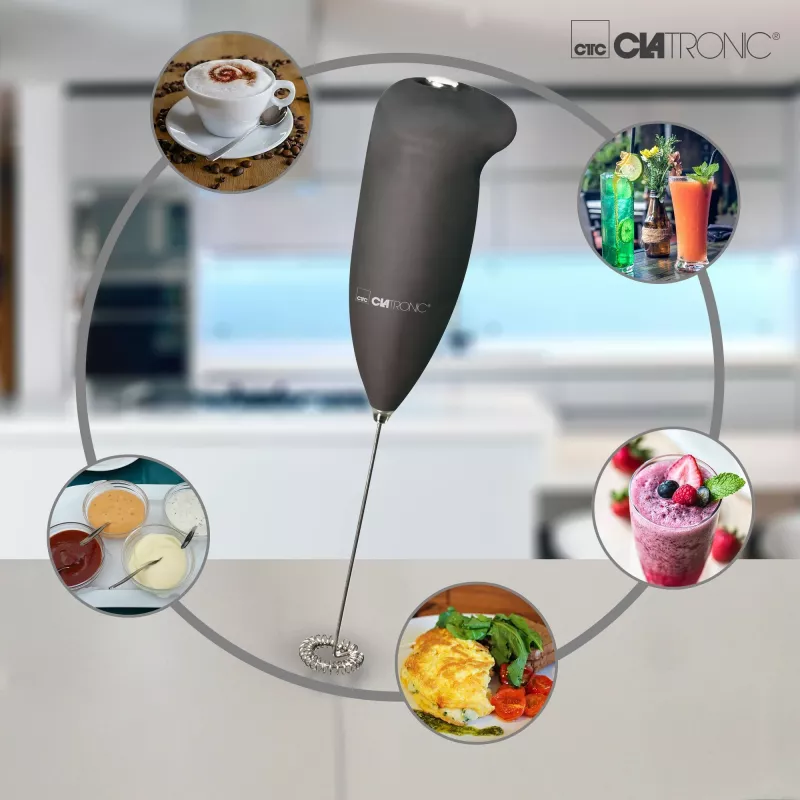 Clatronic MS 3089 Battery-Powered Milk Frother, Black/Stainless Steel