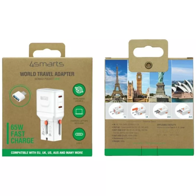 Travel charger World 65W USB-C + USB-A white