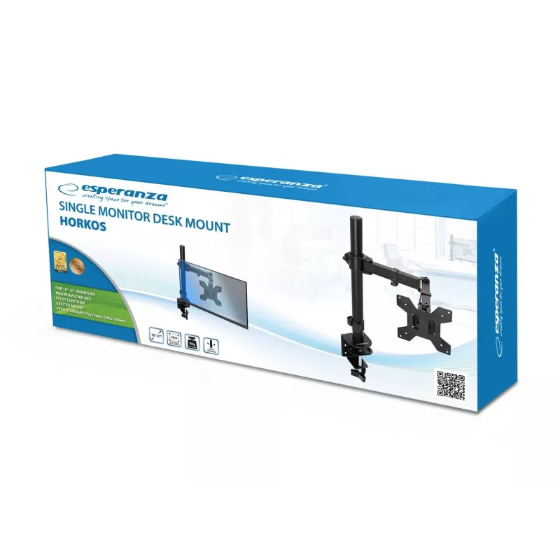 Monitor desktop mount ESPERANZA ERW017 for 10–27 inch screens, up to 8 kg, desk clamp, VESA 75x75–100x100