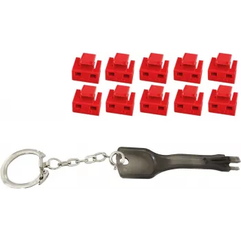 RJ45 Port Blocker ShiverPeaks BS08-01033 — red pack of 10 blockers with 1 master key