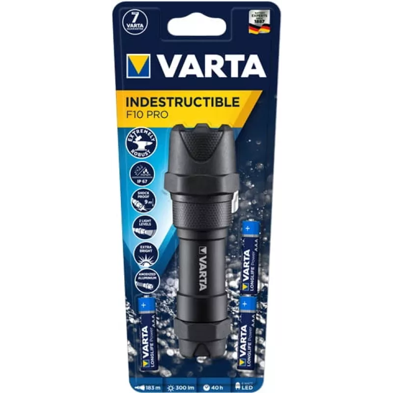Hand flashlight Varta INDESTRUCTIBLE F10 PRO Black 6W 300lm IP67