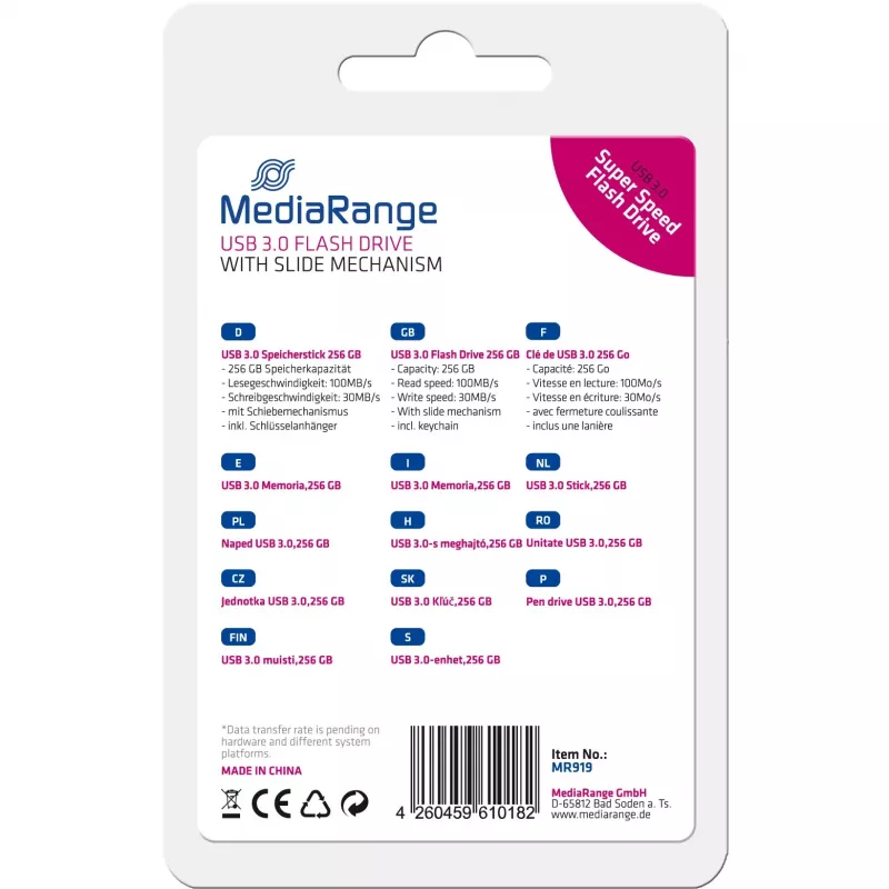 MediaRange - USB Flash Drive - 256GB - USB3.0 - Black, Silver (MR919)