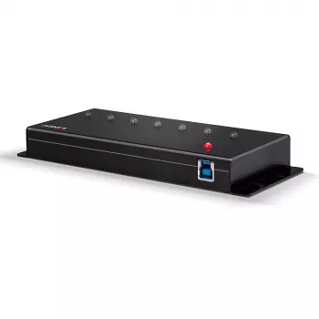 Lindy 7 Port USB 3.0 Metal Hub, USB 3.2 Gen 1 (3.1 Gen 1) Type-A, 5000 Mbit/s, Black, 0.8 m, 185 mm, 75 mm