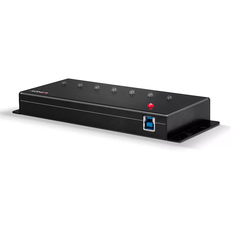 Lindy 7 Port USB 3.0 Metal Hub, USB 3.2 Gen 1 (3.1 Gen 1) Type-A, 5000 Mbit/s, Black, 0.8 m, 185 mm, 75 mm
