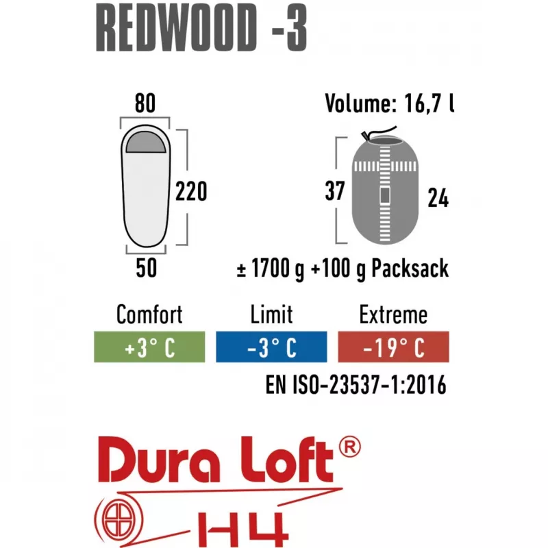 sleeping bag Redwood -3 (dark red/Grey)