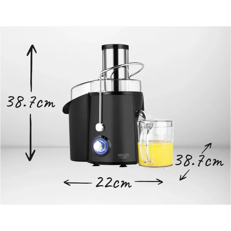 Centrifugal juicer Adler AD 4127 — 1000 W, black, juice container, 3.9 kg