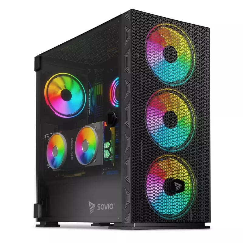 SAVIO PC Case Raptor X1 ARGB Glass/Mesh Black