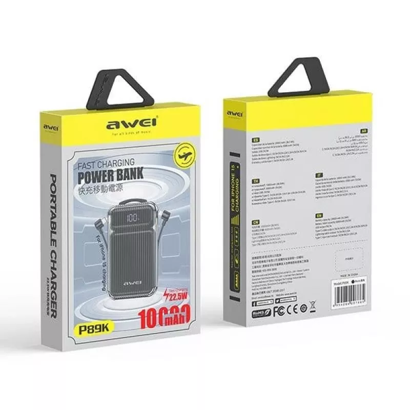 Powerbank 10000mAh 38,5 W P89K integra. cables