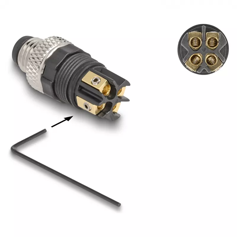 DeLOCK M8 Connector A-coded 4 pin male screw connection Black