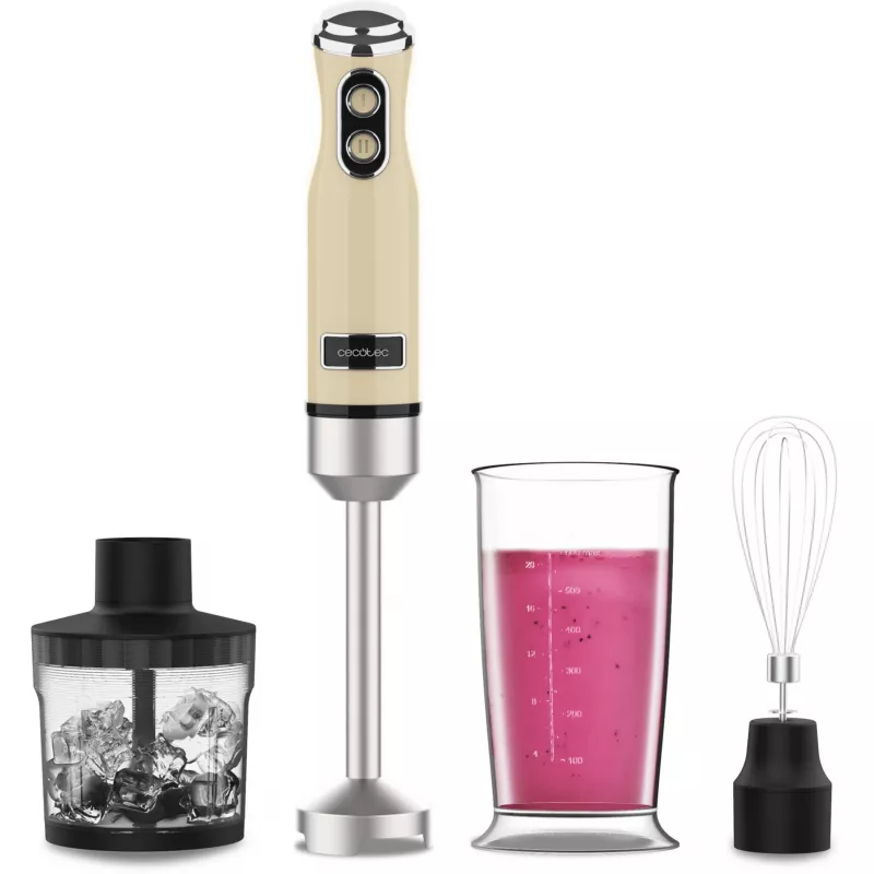 Hand mixer CECOTEC Power Mixer RetroYellow 1200MAX Cream&Crush, 1200 W, multiple speeds, dough hooks and beaters