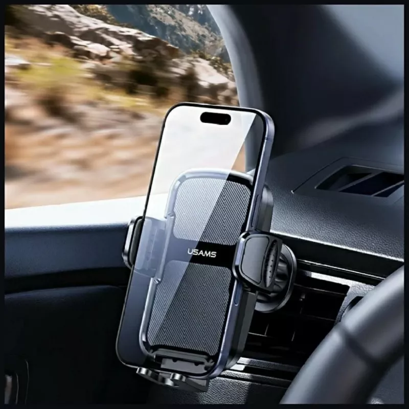Car holder usams ZJ085 black — vehicle smartphone mount, adjustable grip