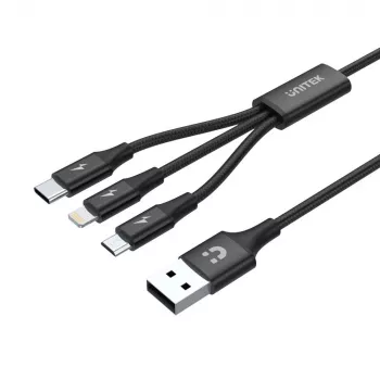 USB cable Unitek C14049BK — USB-C to Micro-USB B/Lightning, USB 2.0, 1.2 m, black