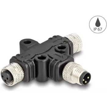 DeLOCK M8 T-Splitter A-coded 3 pin 1 x male to 2 x female parallel connection
