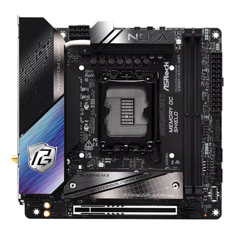 Motherboard ASRock Phantom Gaming Z890I Nova WiFi — Intel Z890, LGA 1851, mini ITX, DDR5, 2x M.2, Wi‑Fi 6E/7, 5Gb LAN, Thunderbolt