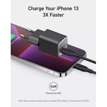 Indoor AC Charger Anker 511 Nano 3 — 30W, 1× USB-C, 100–240V, Black