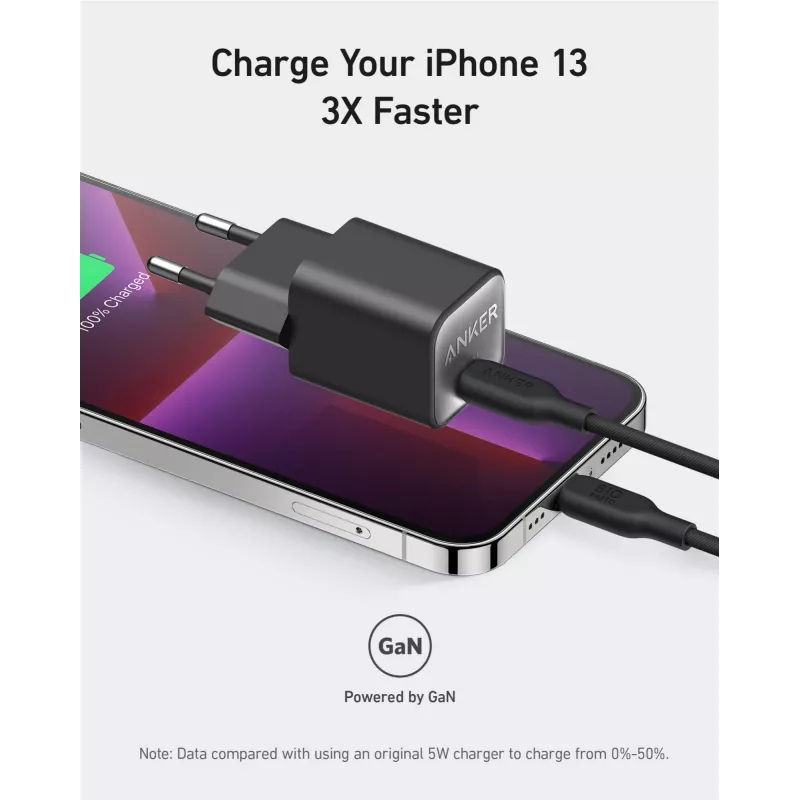 Indoor AC Charger Anker 511 Nano 3 — 30W, 1× USB-C, 100–240V, Black