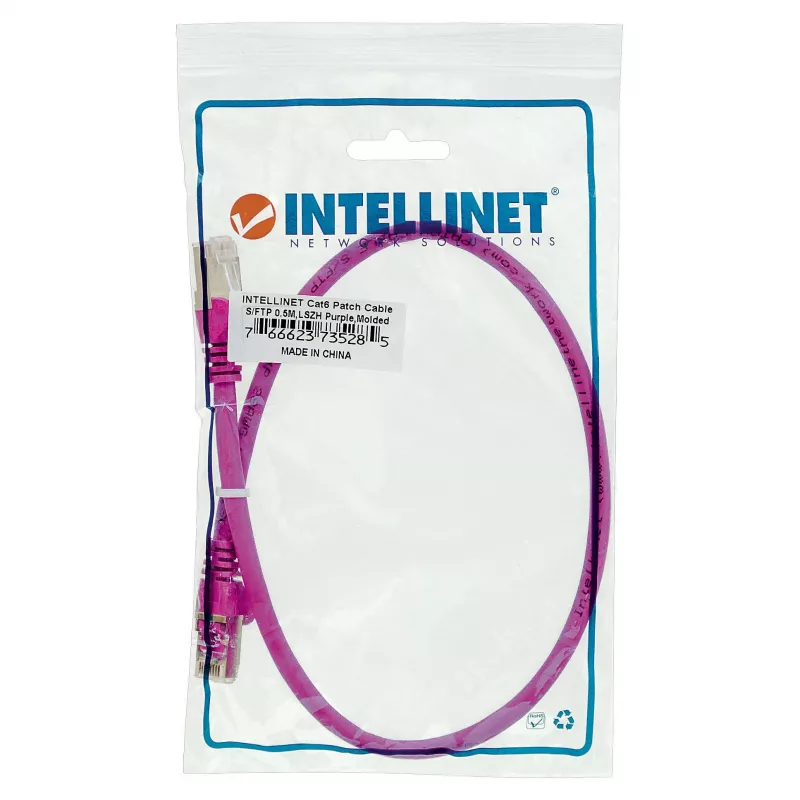 Intellinet Network Patch Cable, Cat6, 0.5m, Red, Copper, S/FTP, LSOH / LSZH, PVC, RJ45, Gold Plated Contacts, Snagless, Booted, Lifetime Warranty