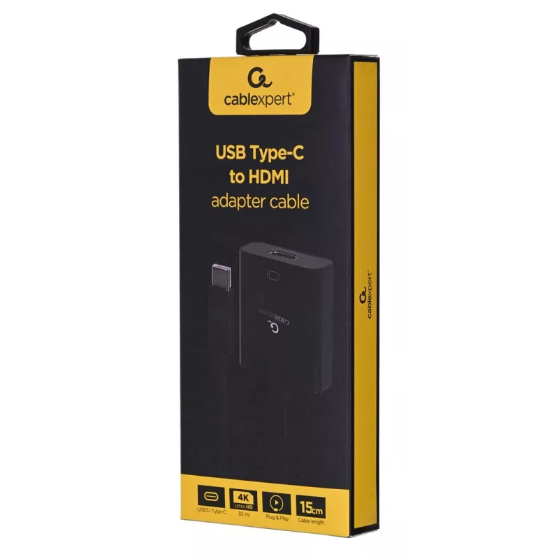 USB Type-C to HDMI adapter Gembird A-CM-HDMIF-03, USB 2.0/3.2 Gen2, 3840×2160@30Hz, black