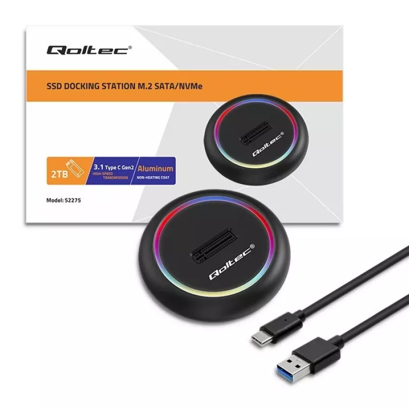 Qoltec 52275 M.2 SSD drive docking station, SATA/NVMe, USB-C
