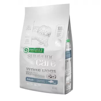 Dry dog food nature’s protection White Dogs GF White Fish Adult Small 4 kg — grain‑free, protein 24%, fat 13%