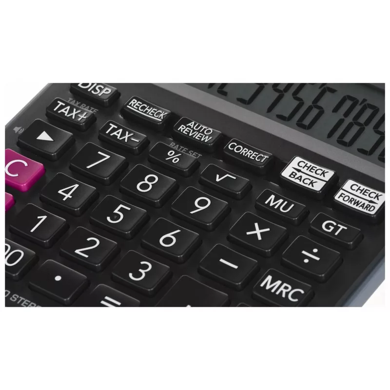 Desktop calculator CASIO MJ-120D PLUS — basic 12-digit, battery/solar, 35 keys, tax & square root, black