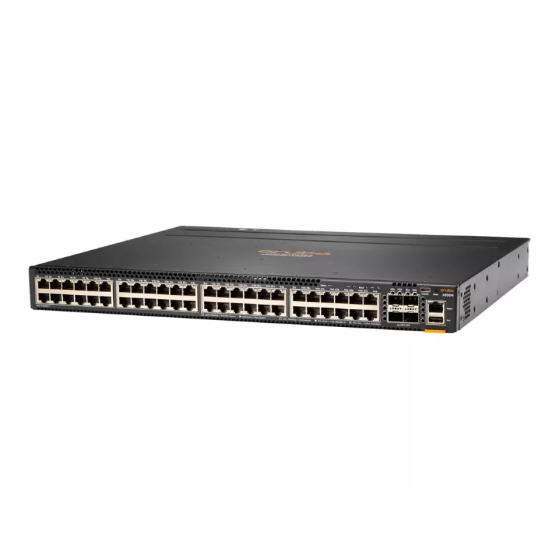 HPE - Aruba 6300M - Switch - L3 - managed - 48 x 10/100/1000 (1 PoE+) + 4 x 1 Gigabit / 10 Gigabit / 25 Gigabit / 50 Gigabit SFP56 (Uplink / Stacking) Front and Seite to Hinterseit