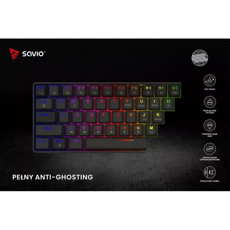 Mechanical Gaming Keyboard SAVIO BLACKOUT X2 BROWN 61-key 60% USB QWERTY RGB Outemu Brown