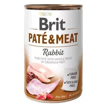 Wet dog food Brit Paté & Meat with Rabbit 400 g — adult dogs, pâté in can, protein 11%, fat 9%