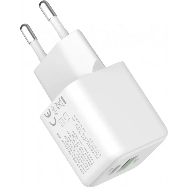 USB C/A mains charger YENKEE YAC G38 20W 3A Power Delivery (USB‑C and USB‑A)