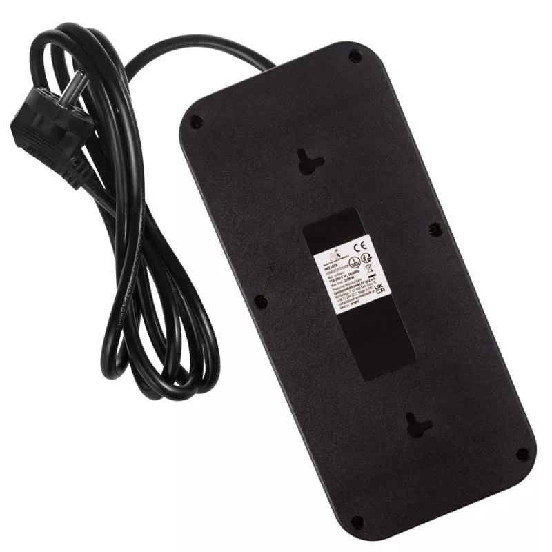 Power strip MACLEAN MCE389 B — 6 sockets, 4×USB-A + 1×USB-C, 110–240V, 2.1A, 2500W, 1.5 m cable, black