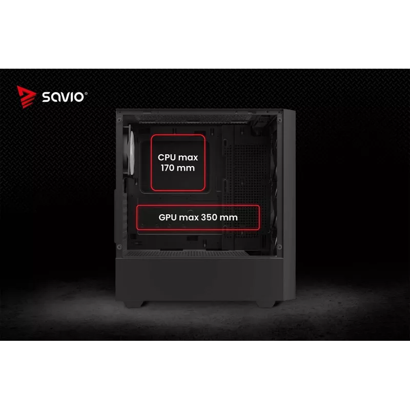 PC case SAVIO Noctis Flow RGB — Cube, ATX/Mini-ITX, 3x 120 mm front fans, tempered glass side, max GPU 35 cm