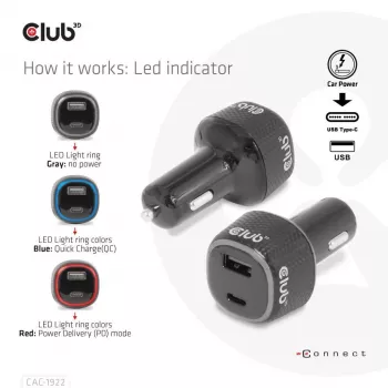 CLUB3D Notebook / Laptop Power Car Charger 63 Watt, Auto, Cigar lighter, 24 V, Black