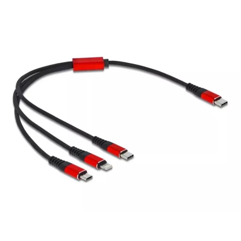 USB Charging Cable DeLOCK 86710 3 in 1 USB Type-C to Lightning Micro USB 30 cm Black Red